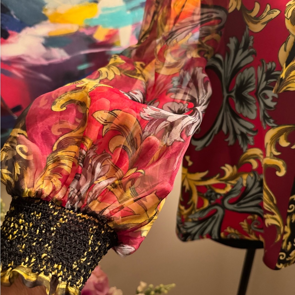 Alice & Olivia  Women's Red and Gold Baroque Print Blouse NWOT $395 retail - Picture 12 of 14